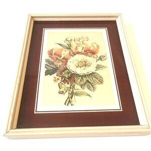 Vintage Botanical Floral Print Tiger Lily White Rose Butterfly Wood Frame 1950s